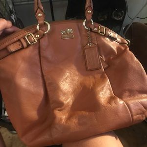 Coach Camel/Gold leather Madison Lindsey satchel